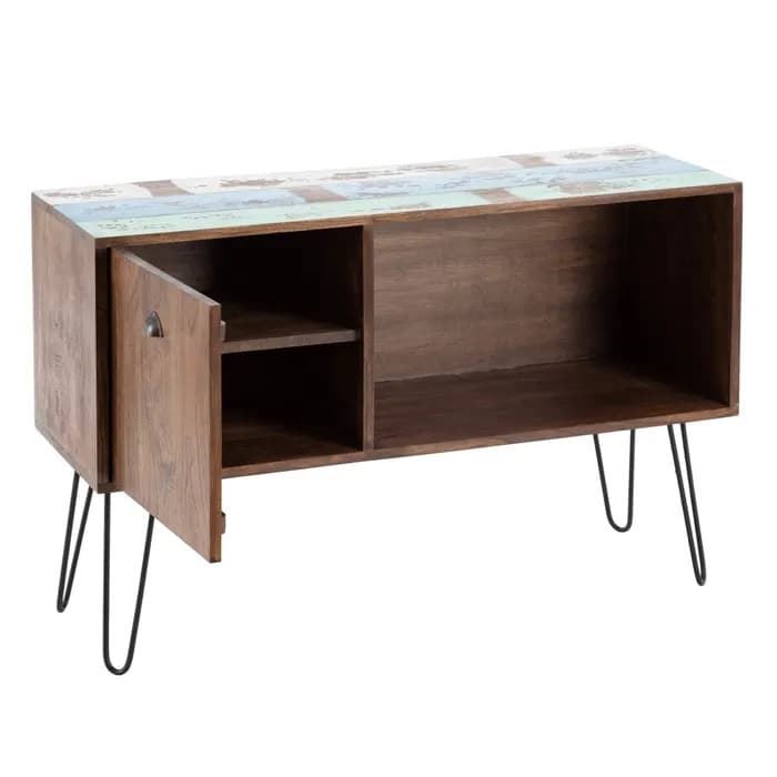 Aparador marrón-azul madera/metal 120x40x80 cm - Imagen 2
