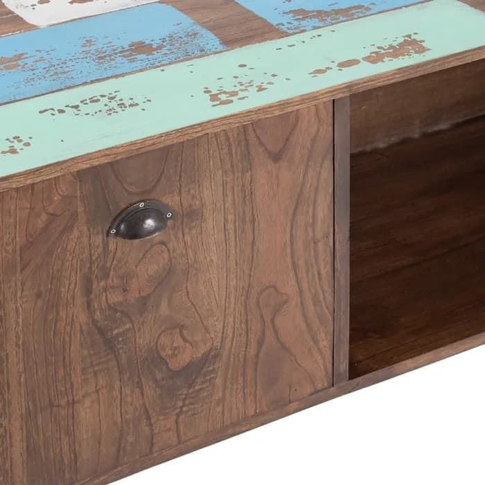 Aparador marrón-azul madera/metal 120x40x80 cm - Imagen 3