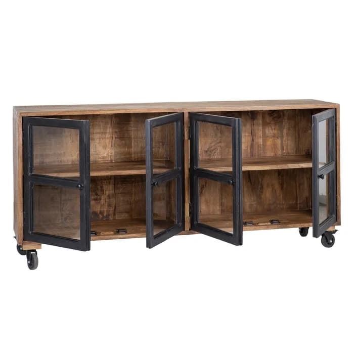 Aparador negro-natural madera de mango 160x35x71 cm - Imagen 2