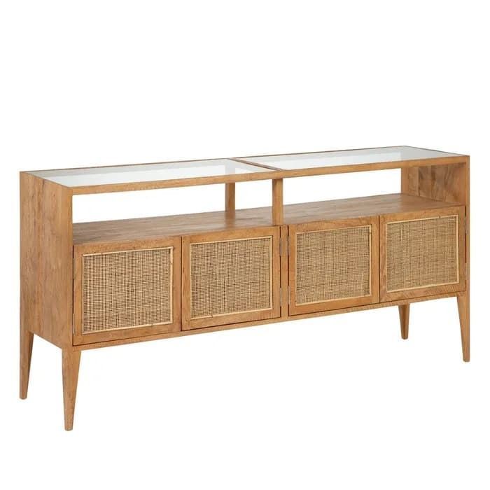 Aparador salón natural madera-ratán 160x40x80 cm - Imagen 1