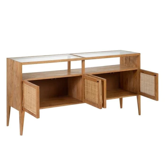Aparador salón natural madera-ratán 160x40x80 cm - Imagen 2