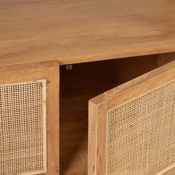 Aparador salón natural madera-ratán 160x40x80 cm - Imagen 3