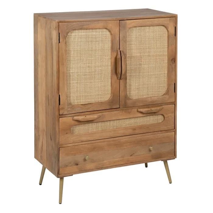 Armario salón natural madera/ratán 87x40x120 cm - Imagen 1