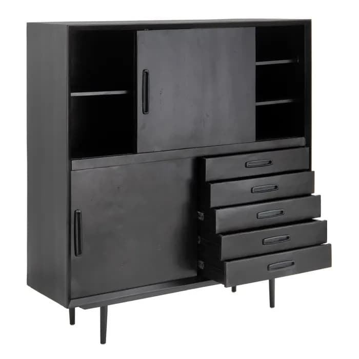 Armario salón negro madera de mango 135x40x148 cm - Imagen 3