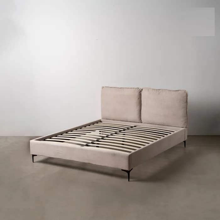 Cama beige tejido dormitorio 163 x 215 x 93 cm - Imagen 1