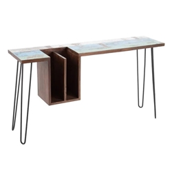 Escritorio marrón-azul madera/metal 140x35x77 cm - Imagen 1