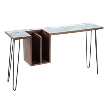 Escritorio marrón-azul madera/metal 140x35x77 cm - Imagen 1