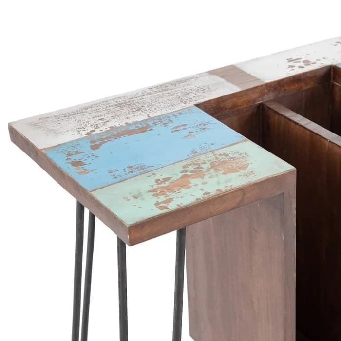 Escritorio marrón-azul madera/metal 140x35x77 cm - Imagen 2