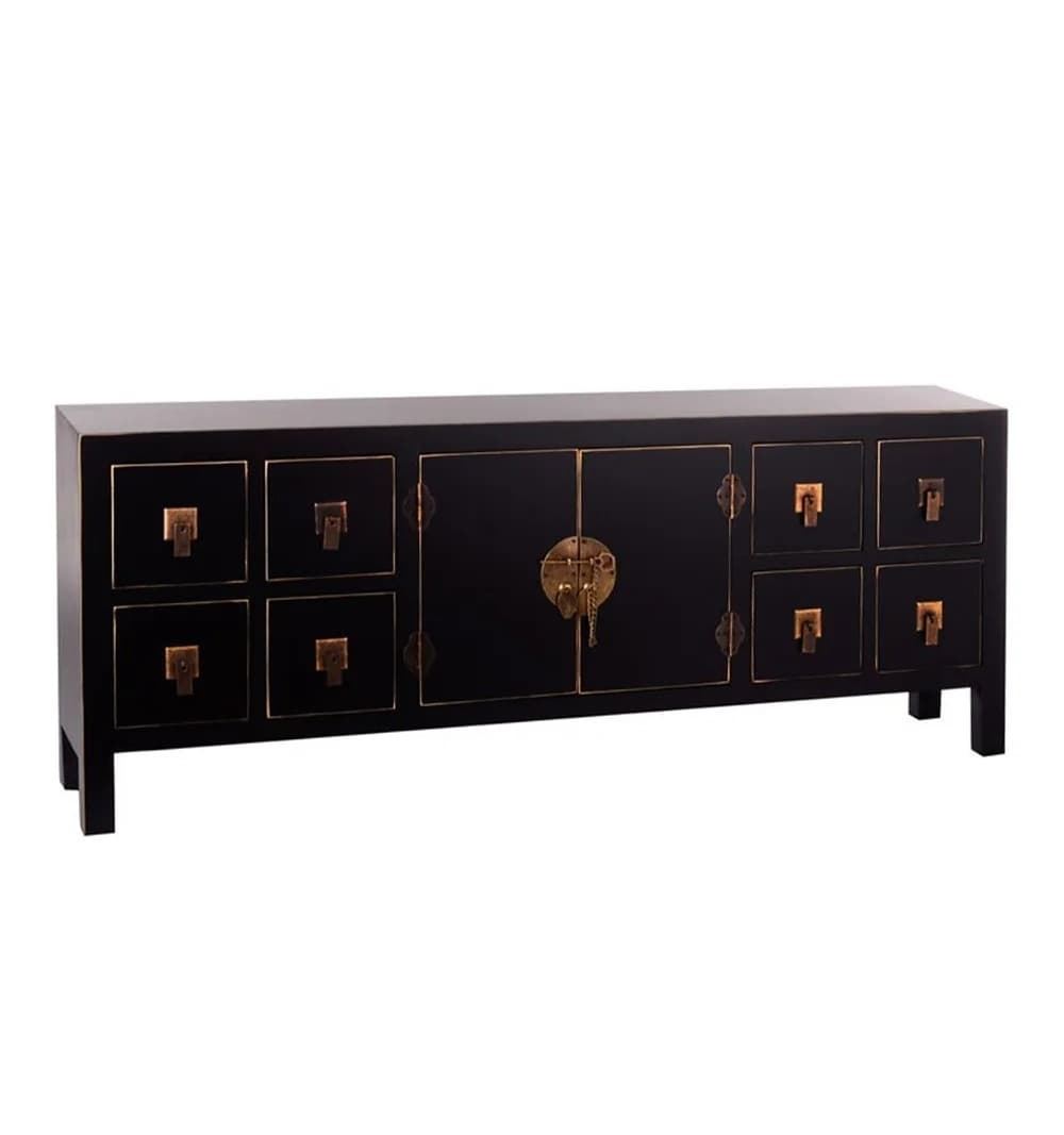 Mueble 8 cajones negro-oro madera 130 x 24 x 50,50 cm - Imagen 1