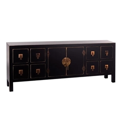 Mueble 8 cajones negro-oro madera 130 x 24 x 50,50 cm - Imagen 1