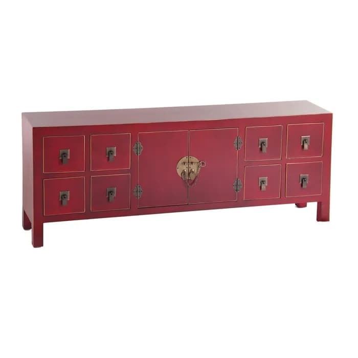 Mueble 8 cajones rojo madera 130 x 24 x 50,50 cm - Imagen 1