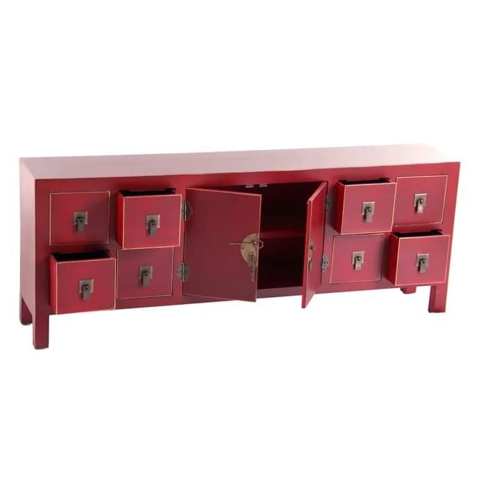 Mueble 8 cajones rojo madera 130 x 24 x 50,50 cm - Imagen 2