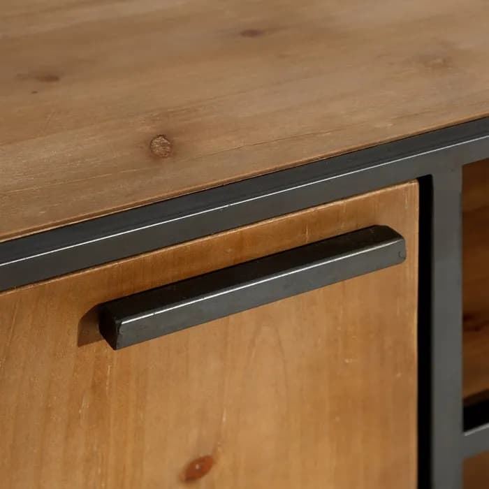 Mueble TV marrón-negro madera/metal 150x40x49 cm - Imagen 4