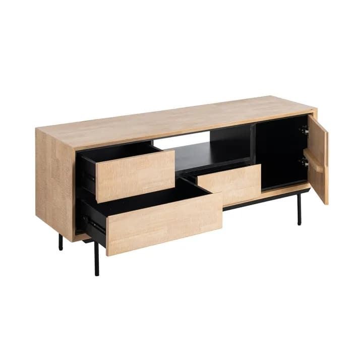 Mueble TV natural-negro madera-metal 148 x 40 x 62 cm - Imagen 2