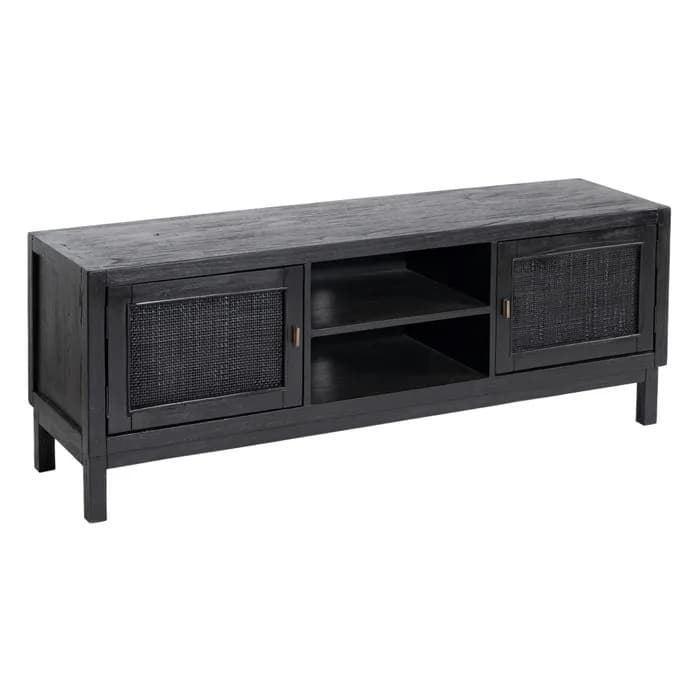 Mueble TV salón negro madera mindi 150x40x55 cm - Imagen 1