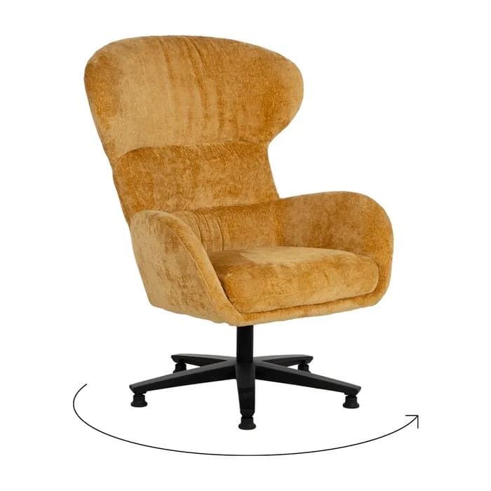 Sillón giratorio mostaza tejido-metal 78 x 84,50 x 104,50 cm - Imagen 1